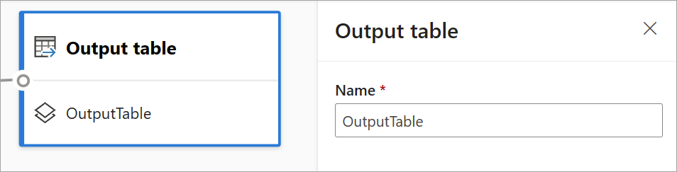 Schermopname van de uitvoertabelkaart en het configuratievenster van de uitvoertabel.