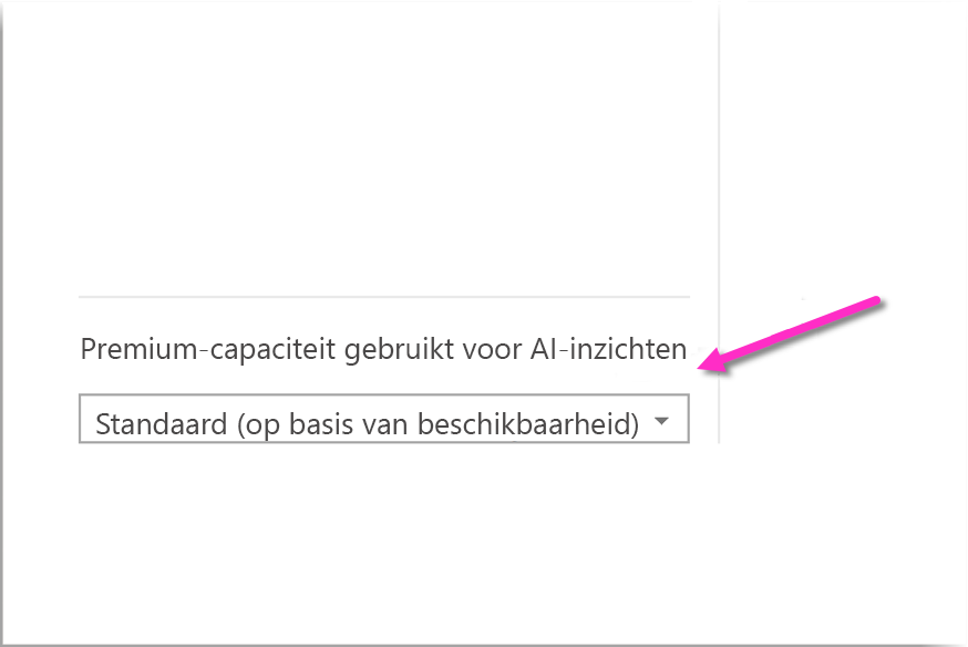 Screenshot of the dropdown option to select the Premium capacity used for AI Insights.