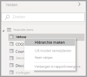 Schermopname van het oorspronkelijke contextmenu voor een veld in Power BI Desktop.