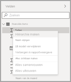 Schermopname van het nieuwe contextmenu voor een veld in Power BI Desktop.