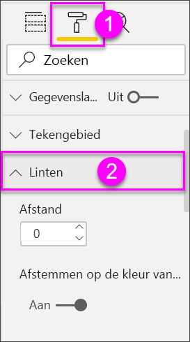 Schermopname van de opmaakopties voor de visualisatie van het lintdiagram.