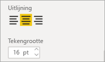 Schermopname van de uitlijningsbesturingselementen met de optie Centreren geselecteerd.