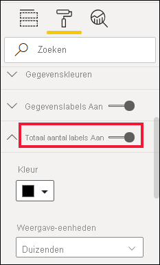 Schermopname met de schuifregelaar Totaal label ingesteld op Aan.