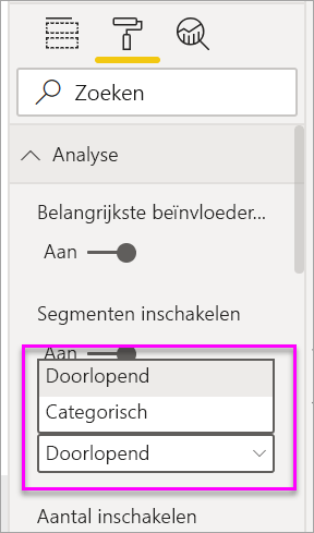 Schermopname van het vervolgkeuzemenu dat u wilt wijzigen van categorisch naar doorlopend.