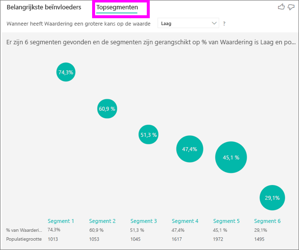 Schermopname van het tabblad Topsegmenten geselecteerd.