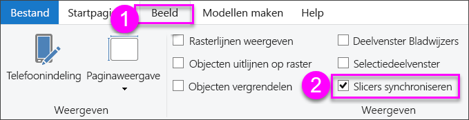 Schermopname van de selectie van slicers synchroniseren in Power BI Desktop.