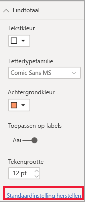 Schermopname van de opmaakkaart met Standaardinstelling herstellen.