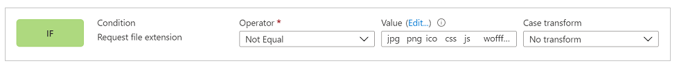 Voorbeeld Voorwaarde voor een Niet-gelijk-aan Aanvraag bestandsextensies voorwaarde.