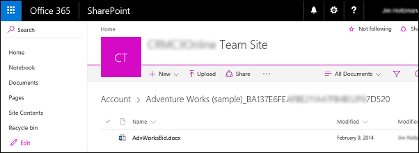 Op Microsoft 365 Teamsite gedeeld document.