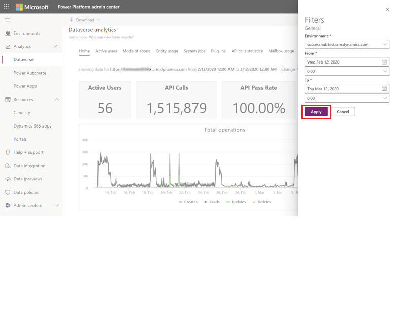 Filters wijzigen toepassen in Dataverse-analyses.