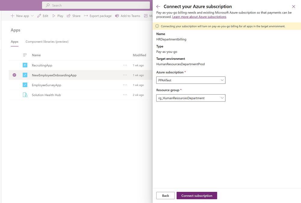 Verbinding maken met abonnement selecteren