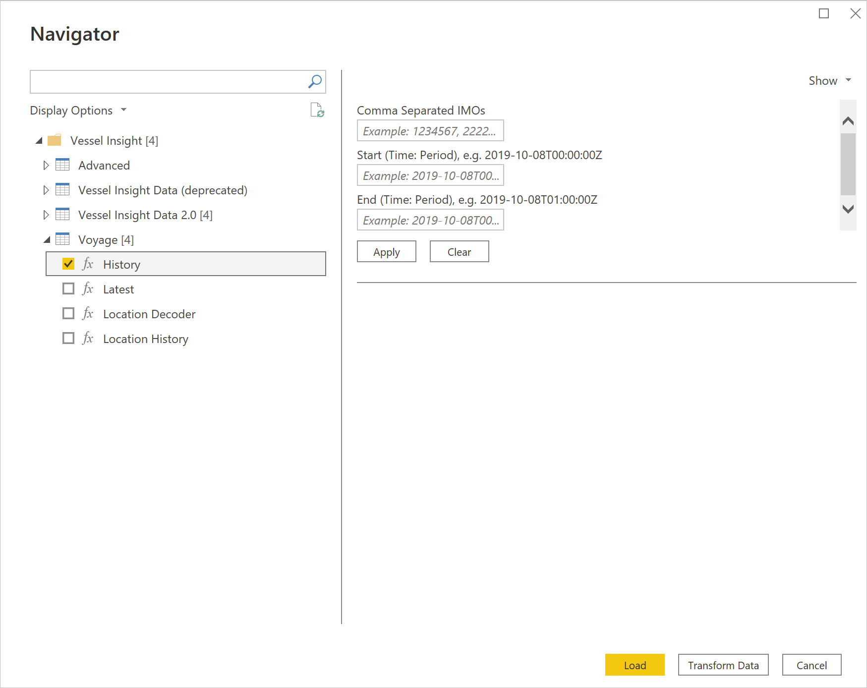 Optionele invoerparameters voor reis .