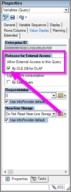 Afbeelding van het selectievakje Externe toegang tot deze query toestaan: door OLE DB voor OLAP.