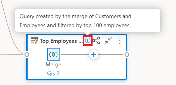 Schermopname van het pictogram voor betaalbaarheid of ^i** naast de naam van de query die bij de muisaanwijzer de beschrijving van de query weergeeft.