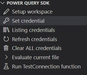 Taken in de sectie Power Query SDK.