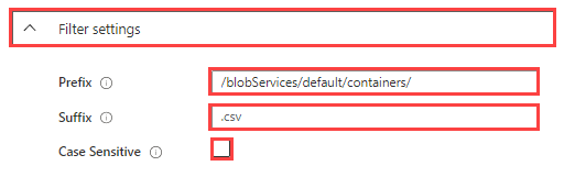 Schermopname van het formulier Filterinstellingen met de filterparameters.