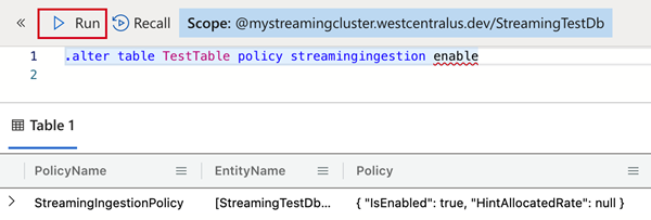 Definieer het beleid voor streamingopname in Azure Data Explorer.