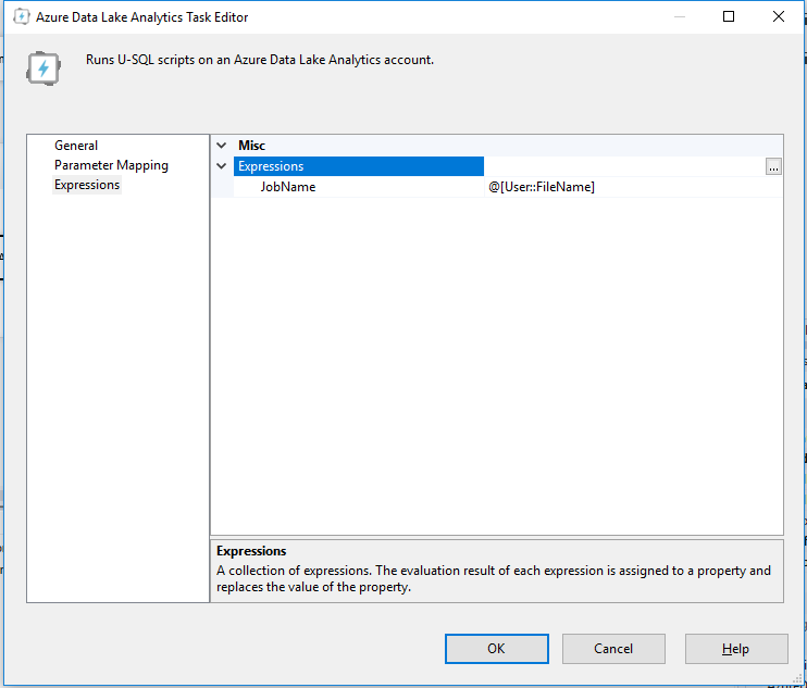 SSIS-expressie configureren voor U-SQL-taaknaam