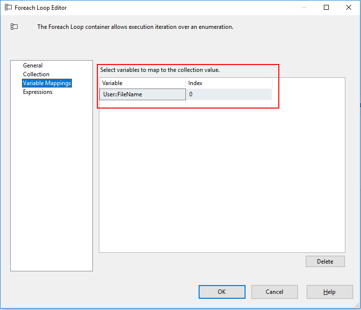 Foreach Loop-container configureren om de bestandsnaam op te halen