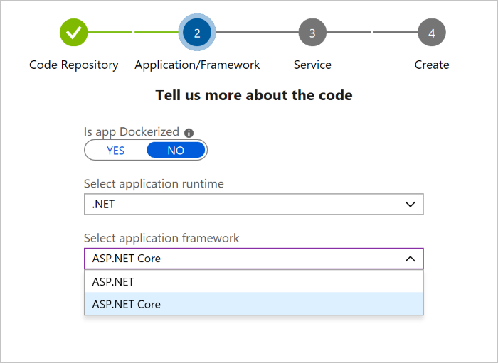 Selectie van toepassingsframework in vervolgkeuzemenu