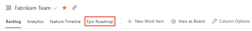 Screenshot of Choose Epic Roadmap from Azure Boards.