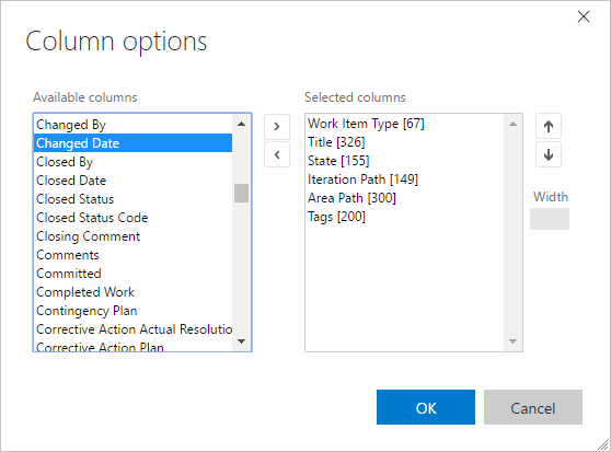 Column options dialog, TFS