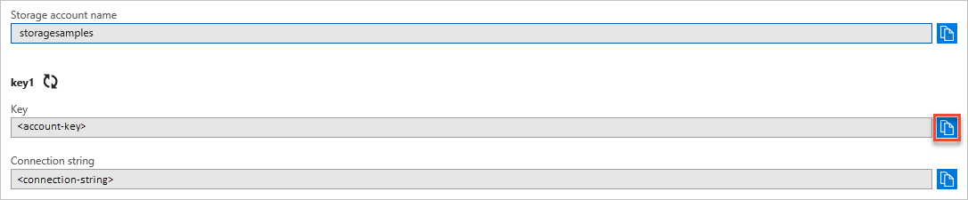 Schermafbeelding waarin u ziet hoe u uw accountsleutel kopieert vanuit de Azure-portal