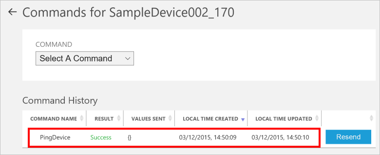 Command status in dashboard