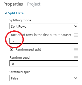 De splitsfractie van de module Split Data in instellen op 0,75