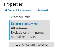 Het deelvenster met eigenschappen geeft aan dat de kolom normalized-losses is uitgesloten