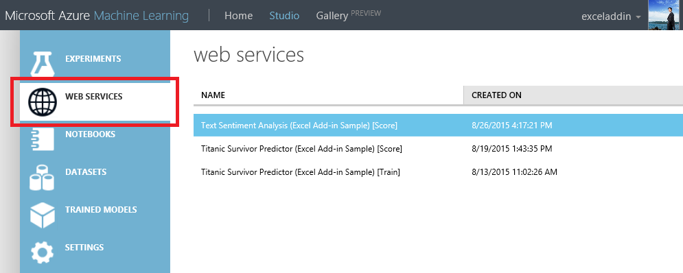 Studio selecteert een webservice