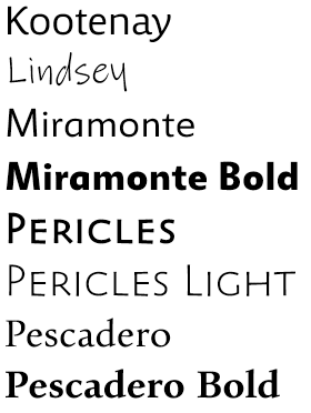 List of font names in sample font pack