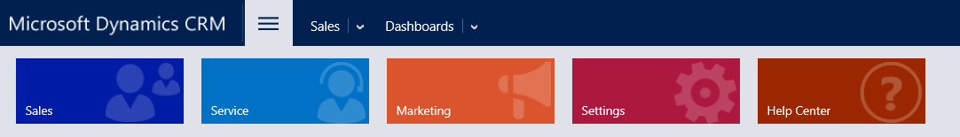 In het siteoverzicht worden gebieden in Dynamics CRM weergegeven