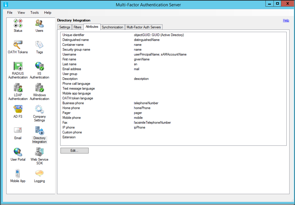 Customize directory integration attributes in MFA Server