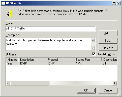 Figure 13-8 An example IP filter list