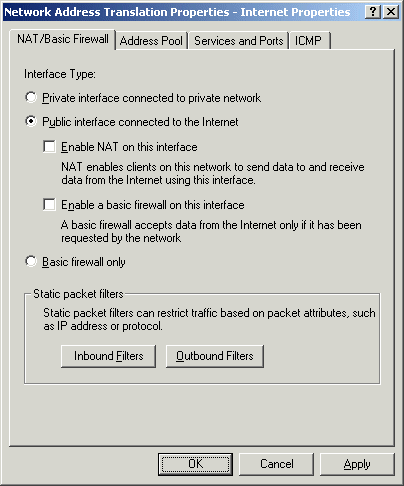 Figure 13-16 The Network Address Translation Properties dialog box