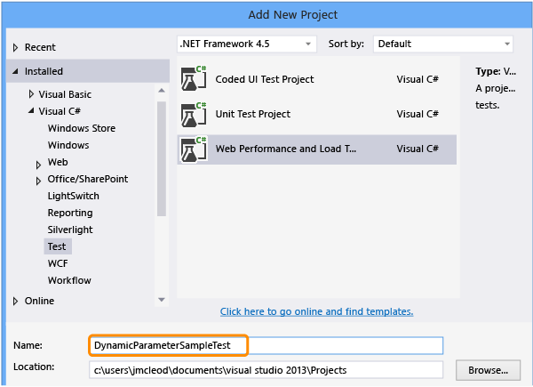 Add a web perfromance and load test project