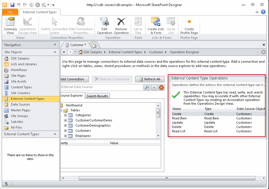 External content type generated operations