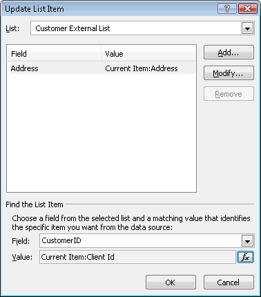 Specify the matching fields