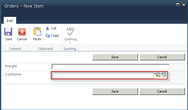 New order form with customer external picker