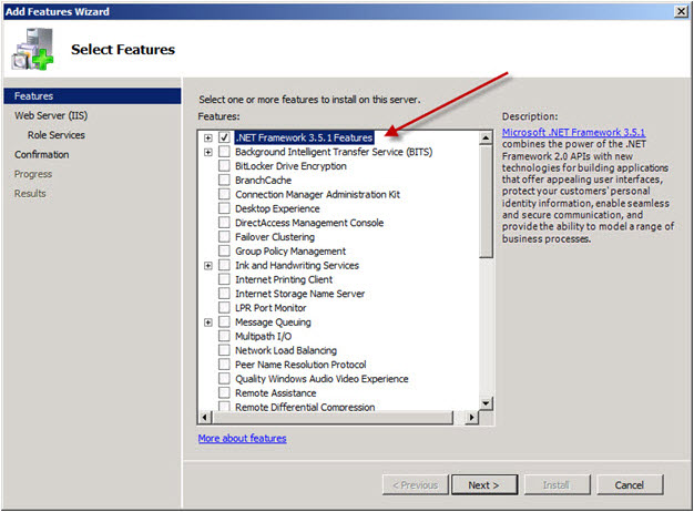 Select .NET Framework 3.5.1