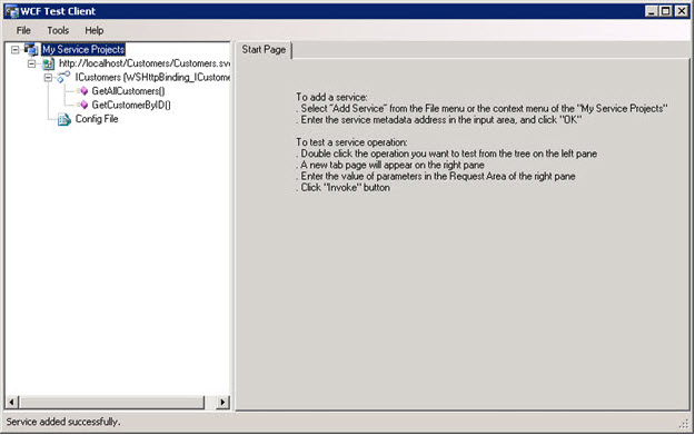 WCF test client showing methods