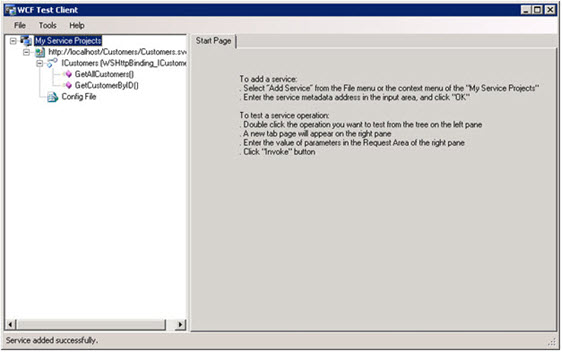 WCF Test Client showing methods