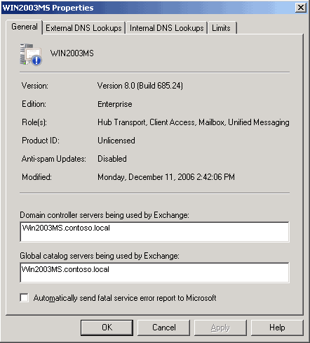 Transport Server General Properties Tab