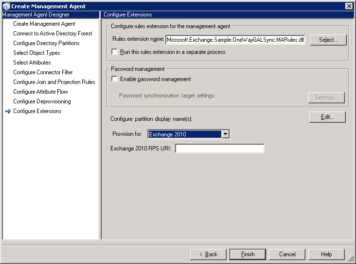 Management Agent Exchange 2010 provisioning