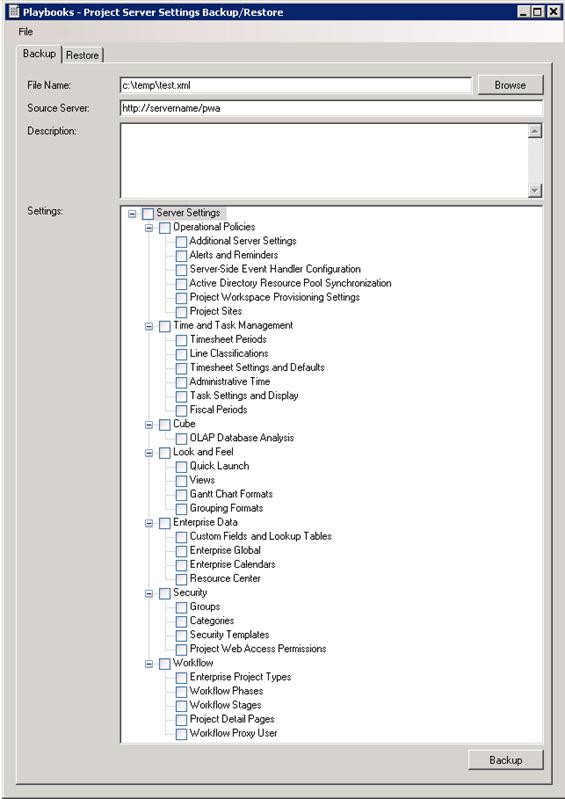 Playbook Backup tab