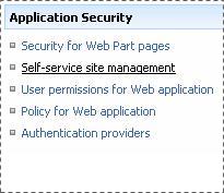 Self-service site management dialog box