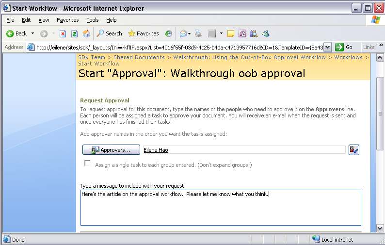 Windows SharePoint Services workflow scenario