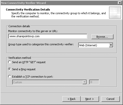 Connectivity Verification Details window