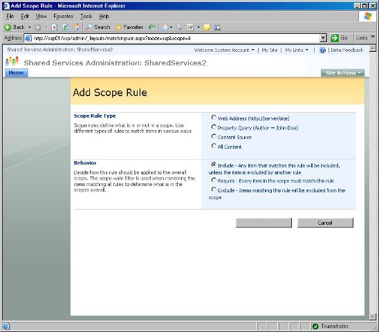 Shared Services Administration - add scope rule